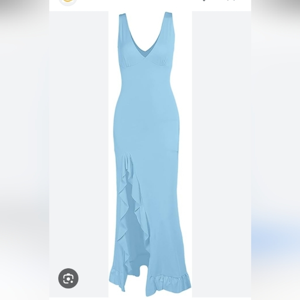 Sleeveless V-Neck Ruffle Hem Maxi Dress in Light Blue XL * read listing